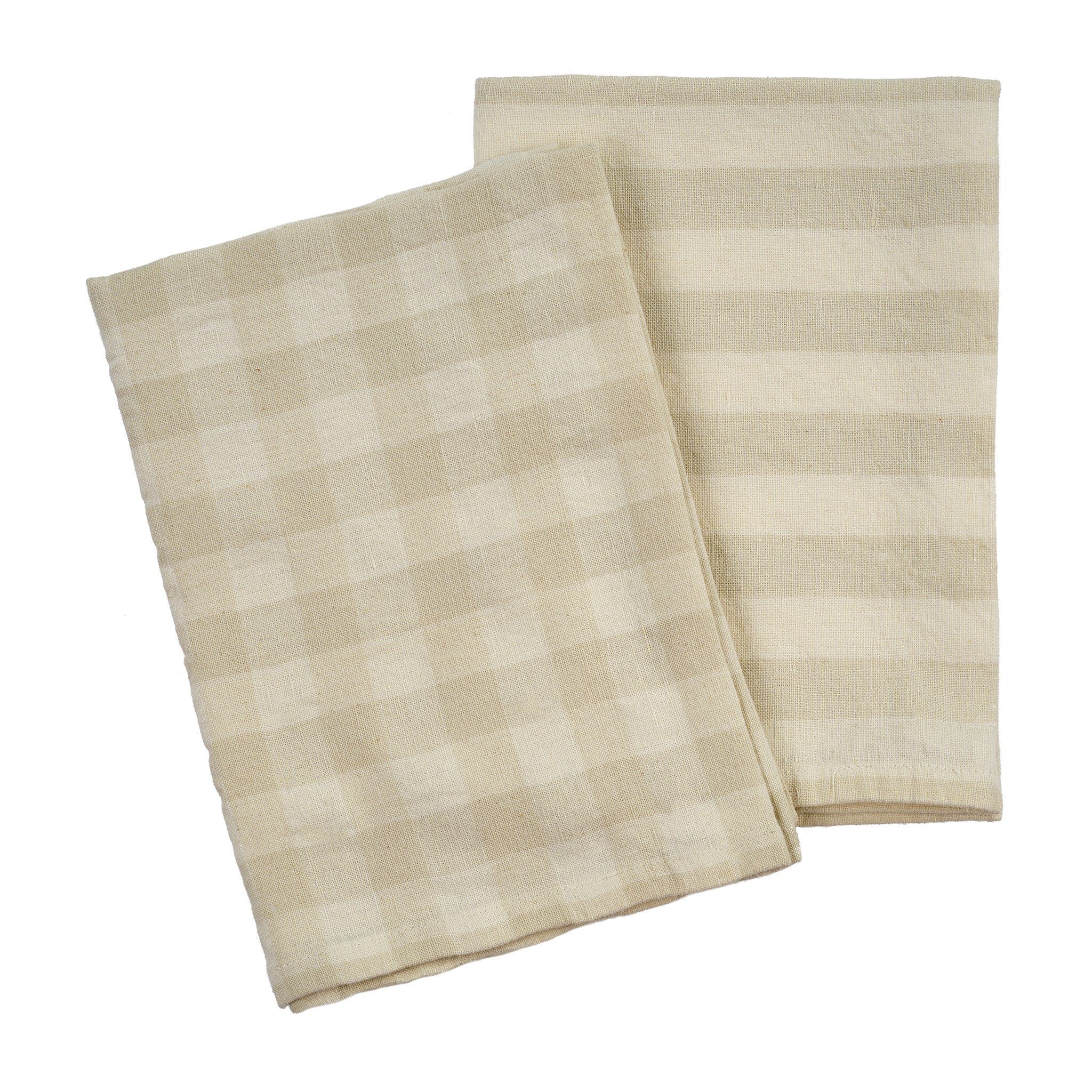 Gingham Linen Stripe Tea Towel Set/2, Linen Shade