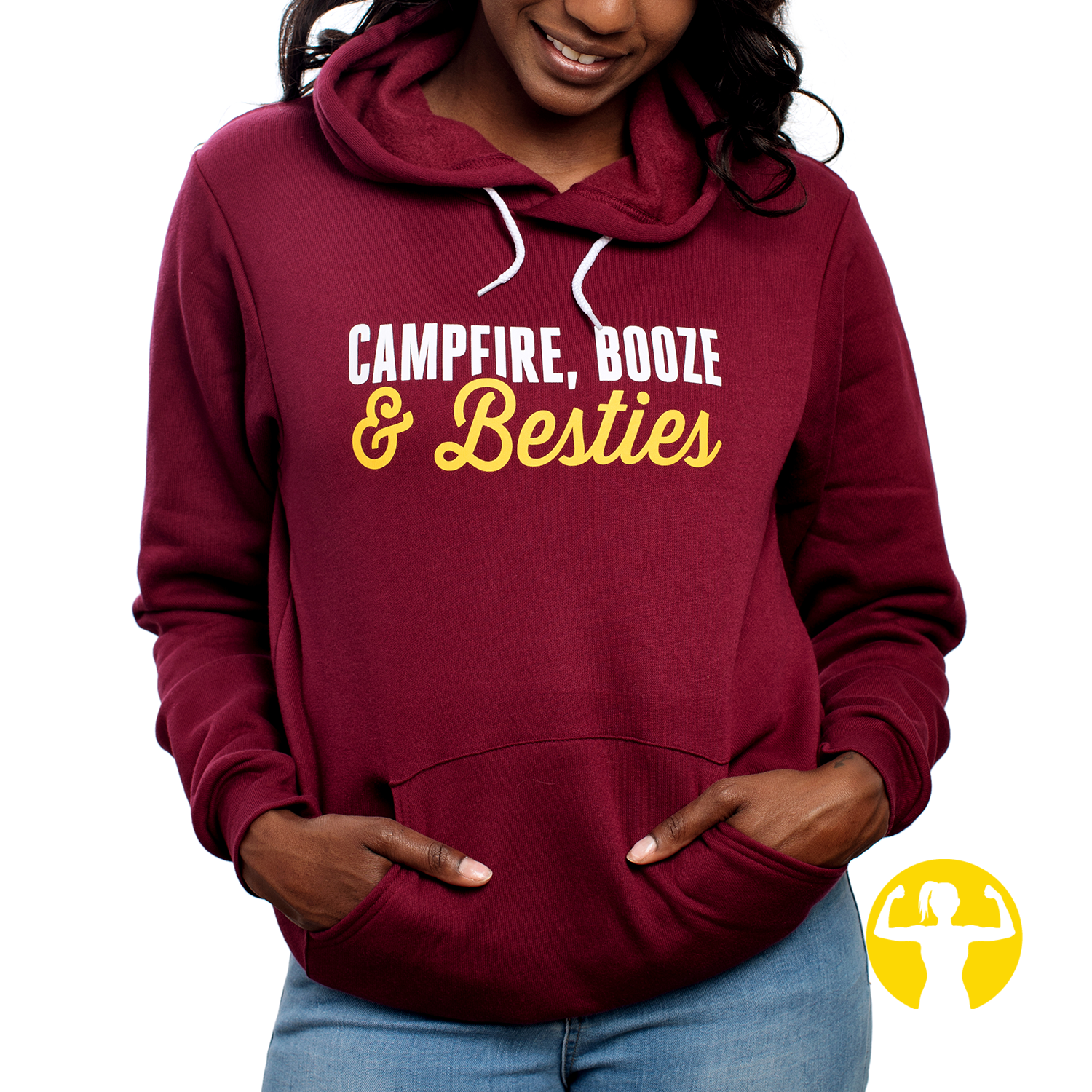 Campfire, Booze & Besties - Premium Ultra-Soft Pullover Hoodie