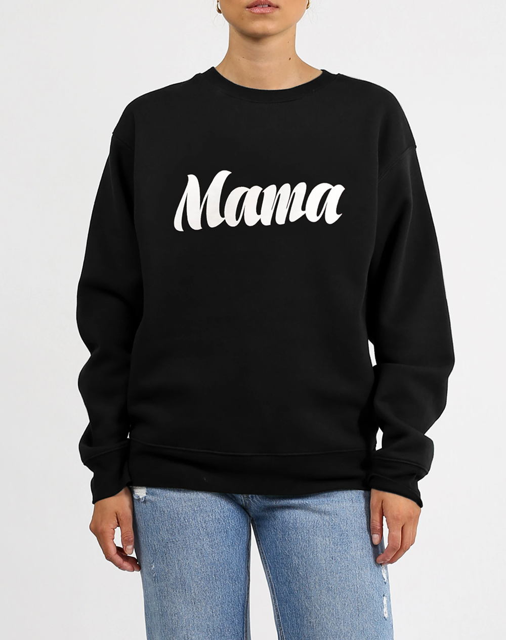 "MAMA" Cursive Classic Crew Neck Sweatshirt | Black