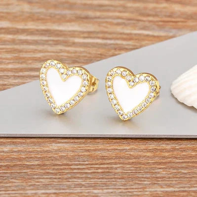 Simple Heart Shaped Studs - White and Black Styles