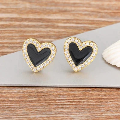 Simple Heart Shaped Studs - White and Black Styles