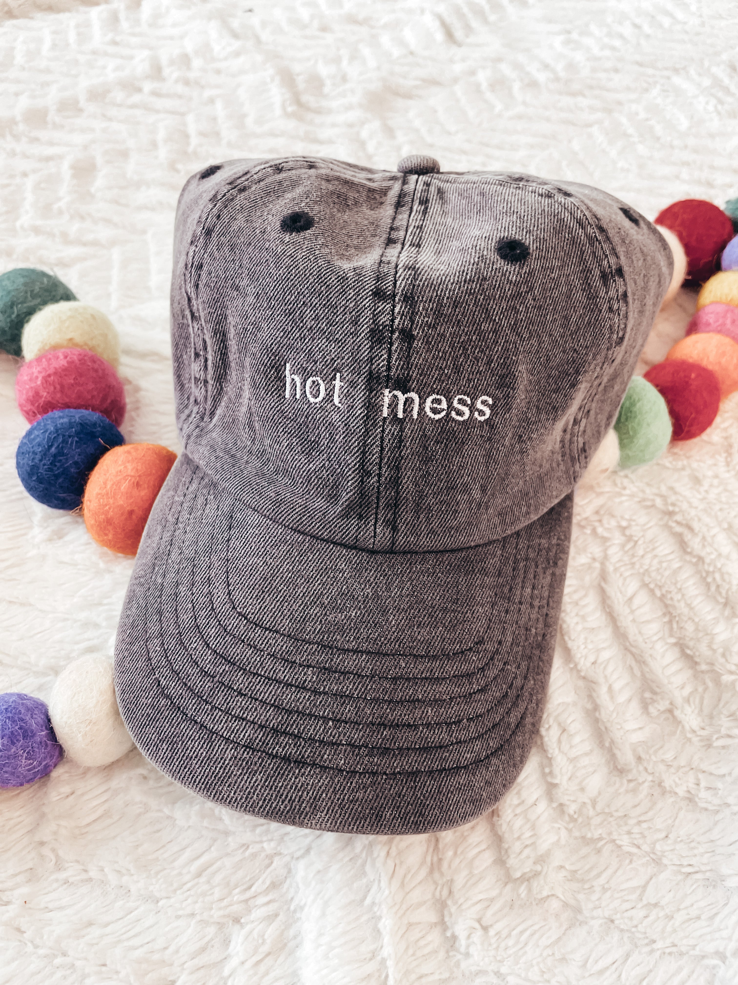 Hot Mess Baseball Hat - Vintage Wash Black