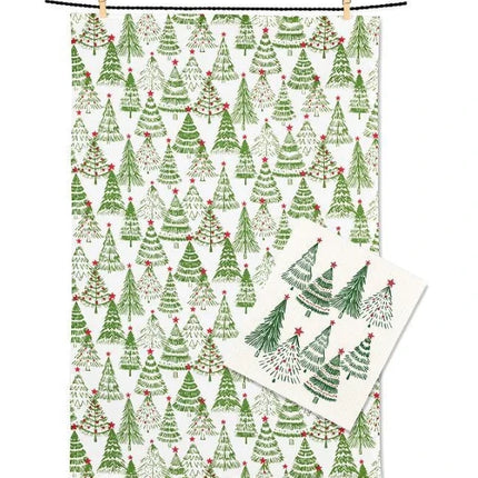 Decorated Christmas Tree Dishcloth & Towel Set