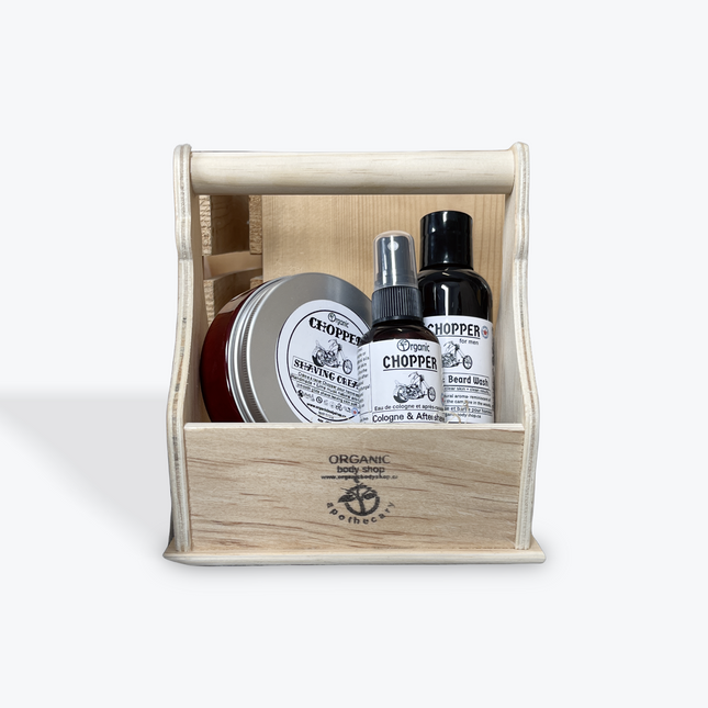 Chopper Men's Shave Toolbox.3pc. Alluring camping in the woods aroma.