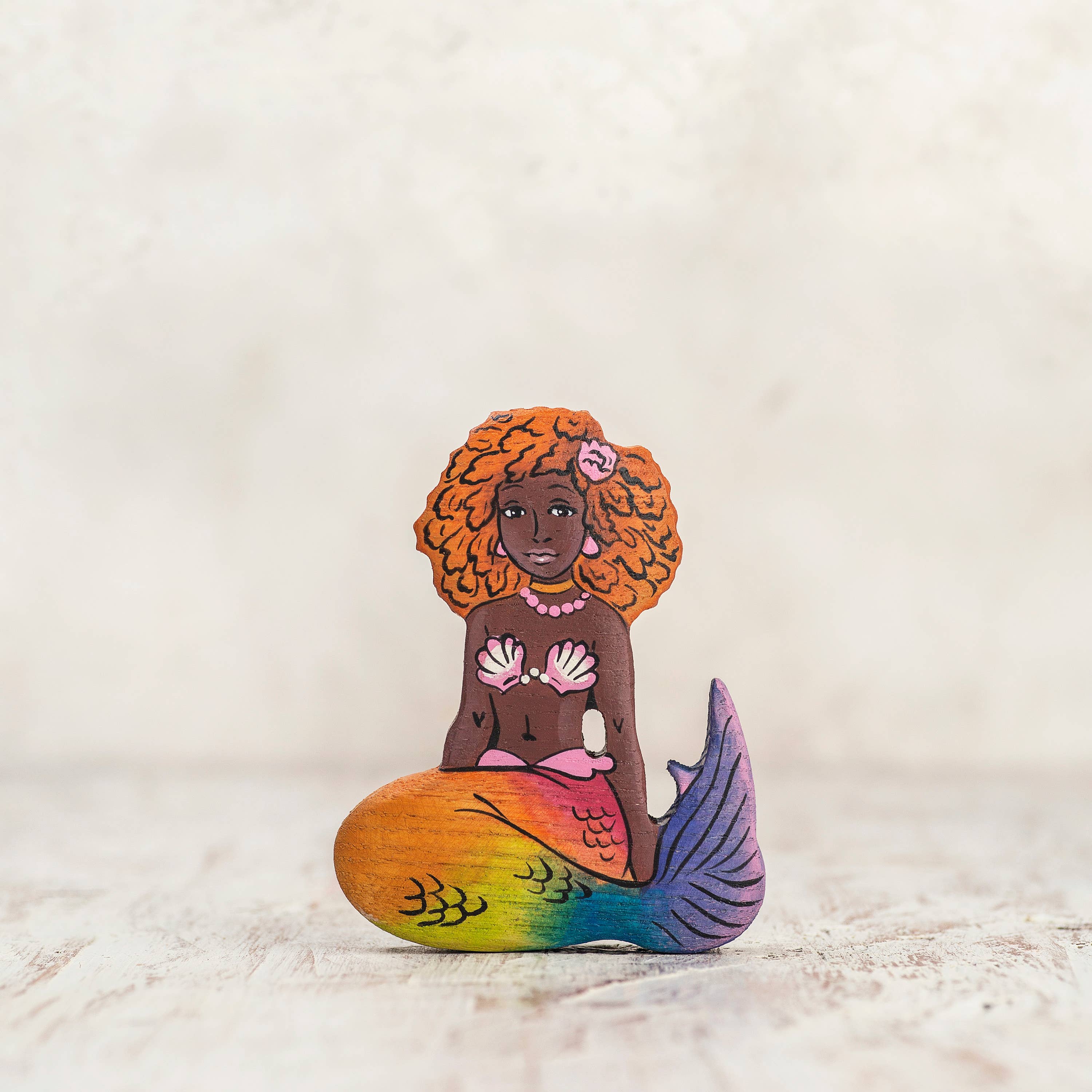 Wooden Mermaid Red-Haired toy Afro-American