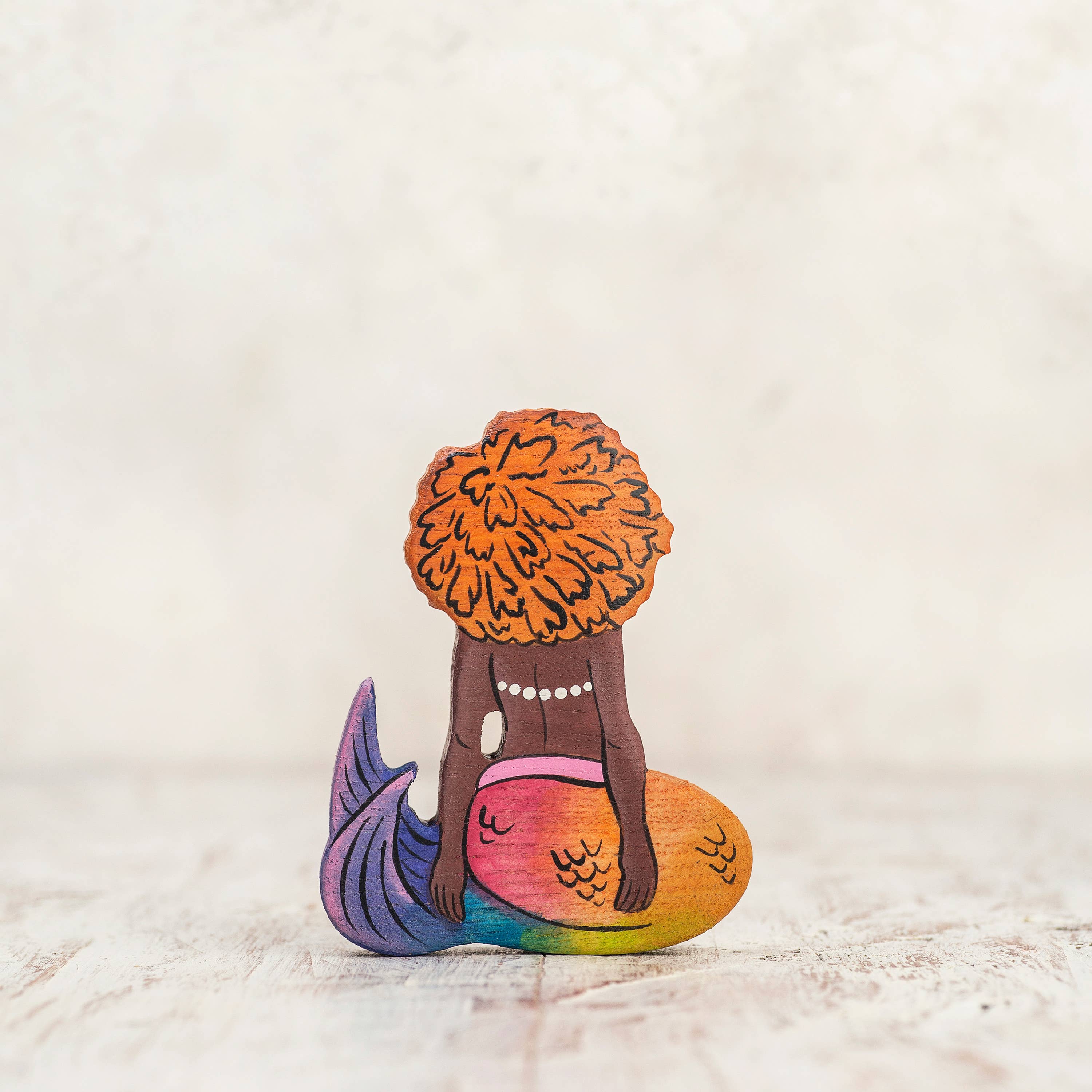 Wooden Mermaid Red-Haired toy Afro-American