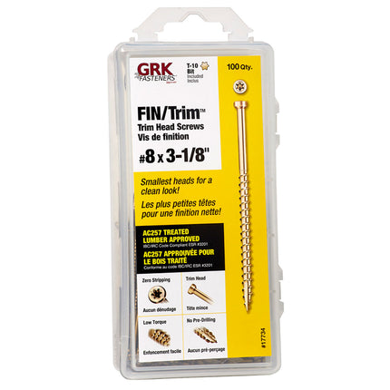 8 X 3-1/8" Trim Head GRK Screw (Qty: 100)