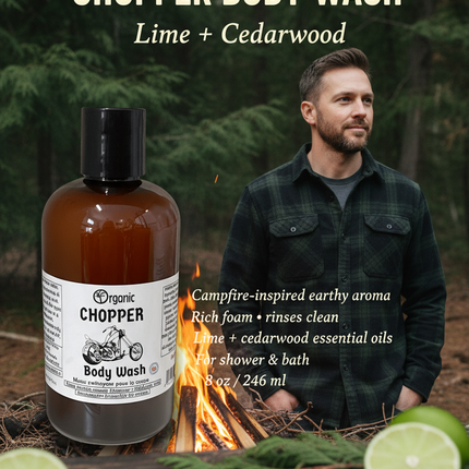 Chopper Body Wash. alluring aroma by the campfire in the woods