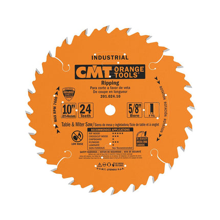 CMT Ind. Ripping Saw Blade, 10". X 24 Teeth Ftg Grind with 5/8". Bore