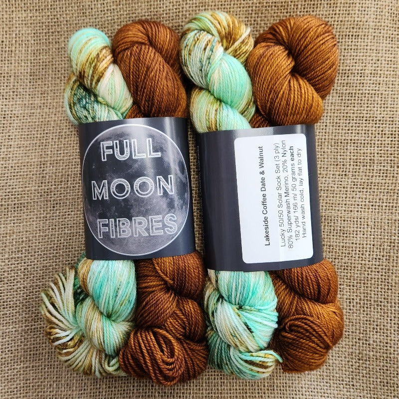 Full Moon Fibres Lucky 50/50 Sock Set - Lakeside Coffee Date / Walnut