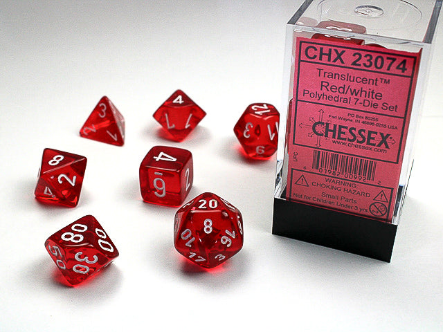 Chessex 7ct Translucent Red/White Dice Set