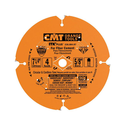 CMT 7 1/4" X 5/8" Arbor 4 Tooth Cement Board Blade