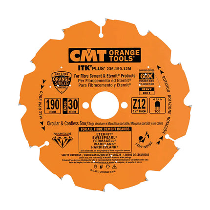 CMT 12" X 1" Arbor 8 Tooth Cement Board Blade