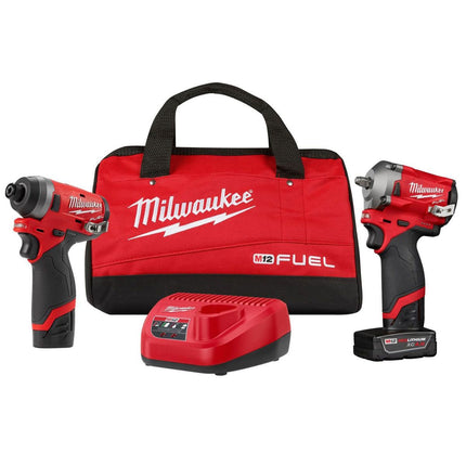 Milwaukee M12 Fuel Impact Wrench / Impact Driver 2 pc Kit w/ 1 X 2.0Ah + 1 X 4.0Ah