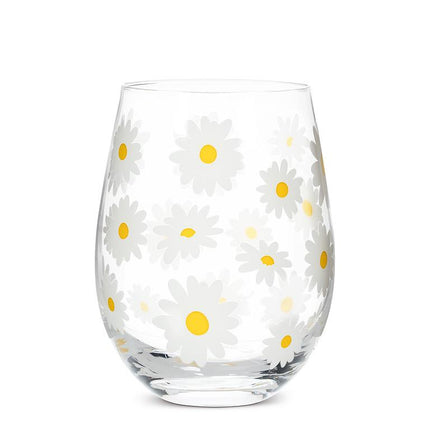 Stemless Wine Glass Daisies- 5"H (14oz)