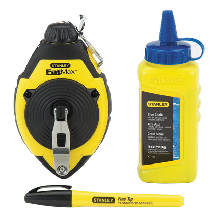 Stanley Fatmax 30M/100' Chalk Line Reel With 4Oz Blue Chalk And Marker