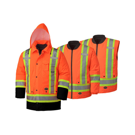 HI-VIZ 100% Waterproof 6-IN-1 Parka Orange (M)