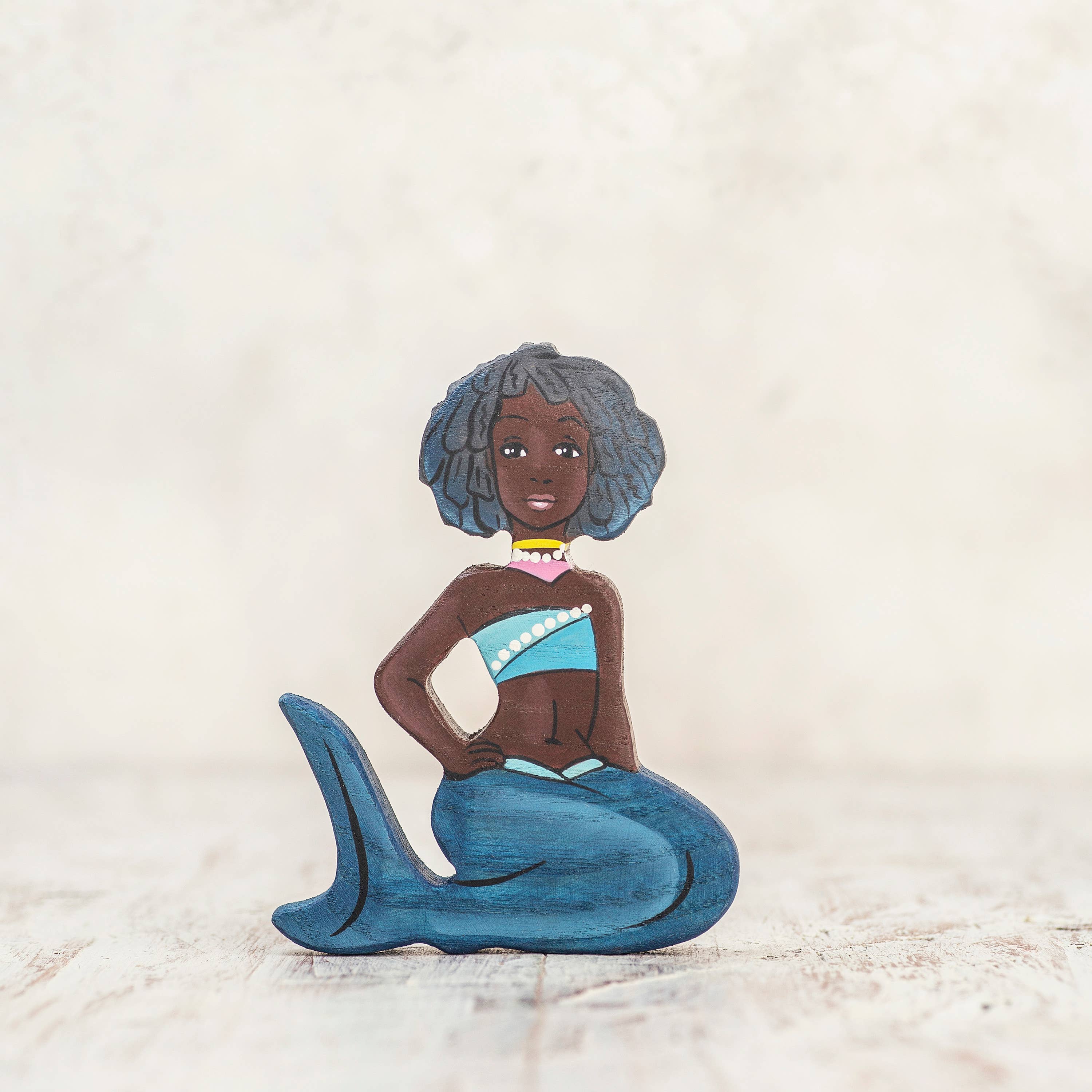 Wooden Mermaid toy Afro-American