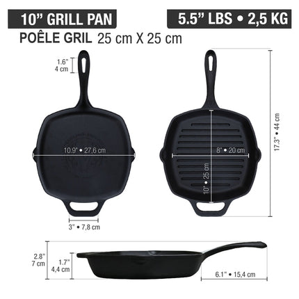 Victoria Cast Iron Grill Pan- 10"x10"