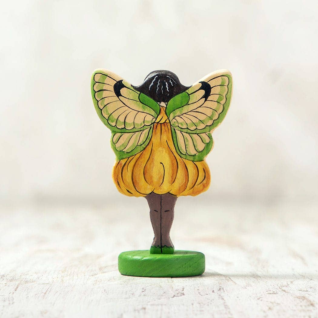Wooden Yellow Fairy with Afro-American features