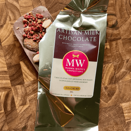 Milk chocolate bar with freeze dried strawberries & nuts - Just Simcoe