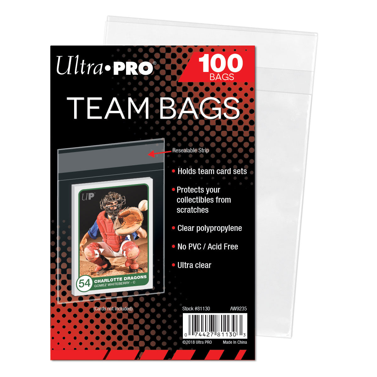 Ultra Pro 100ct Team Bags Resealable Sleeves