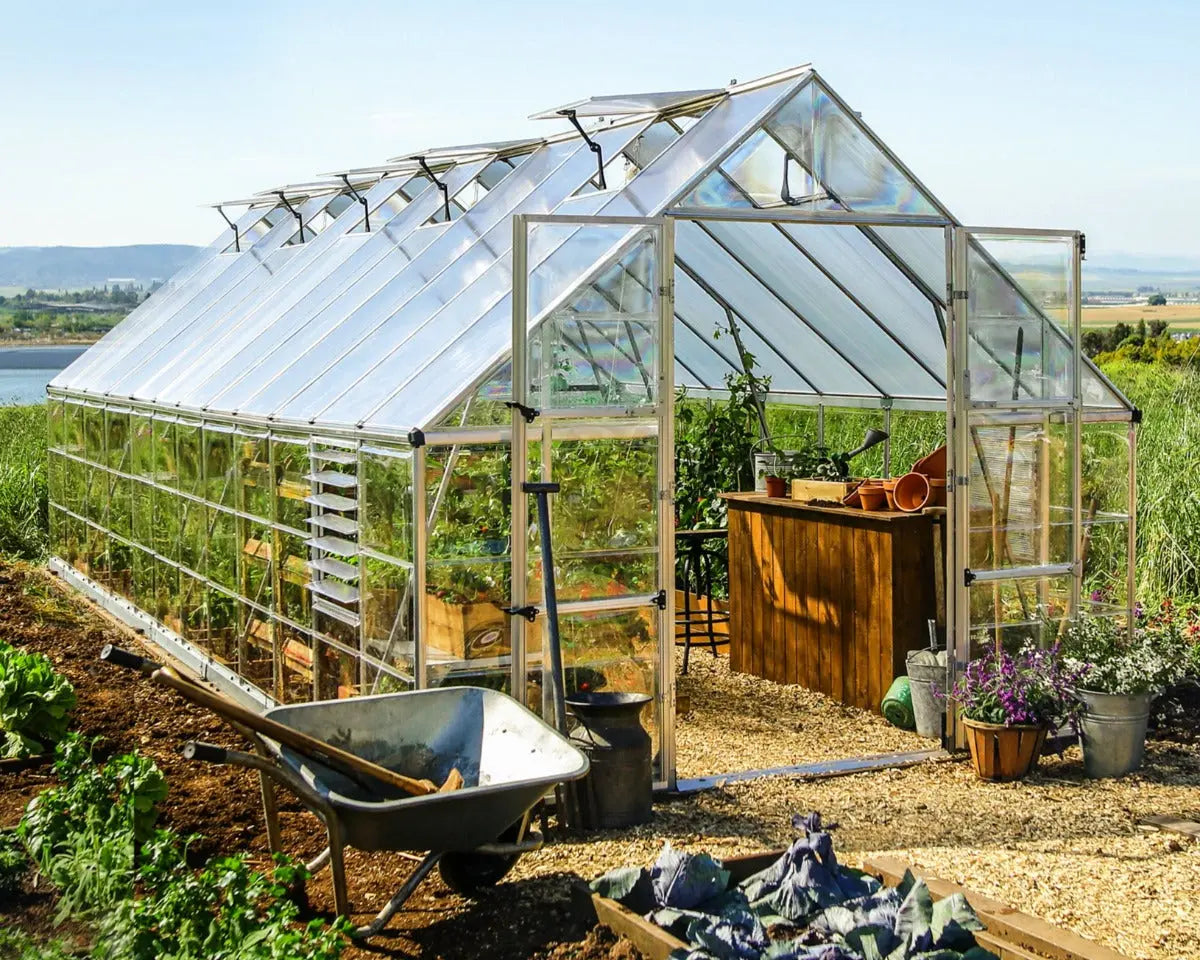 Balance® 10 ft. x 24 ft. Greenhouse Silver Frame Clear & Twin-Wall Panels | Palram-Canopia