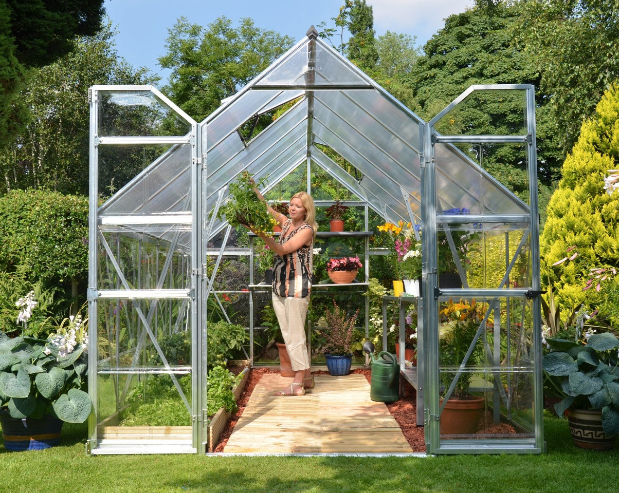 Balance® 8 ft. x 8 ft. Greenhouse Silver Frame Clear & TwinWall Panels | Palram-Canopia