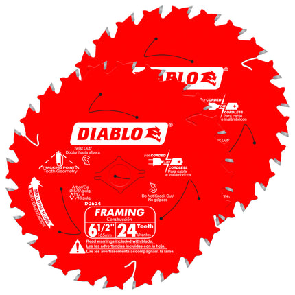Diablo 6-1/2" x 24-Tooth Framing Saw Blade Value Pack 2 Pack