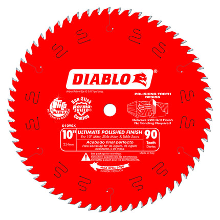 Diablo 10" x 90 Tooth Ultimate Polished Finish Saw Blade