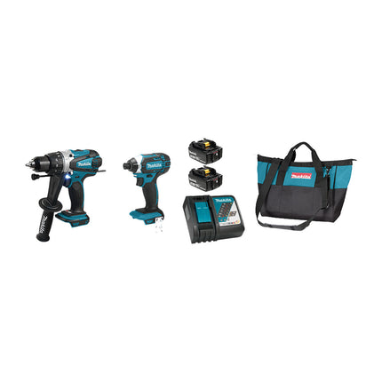 Makita 18V LXT Hammer Drill / Impact 2 pc Kit w/ 5.0Ah X 2 Batteries