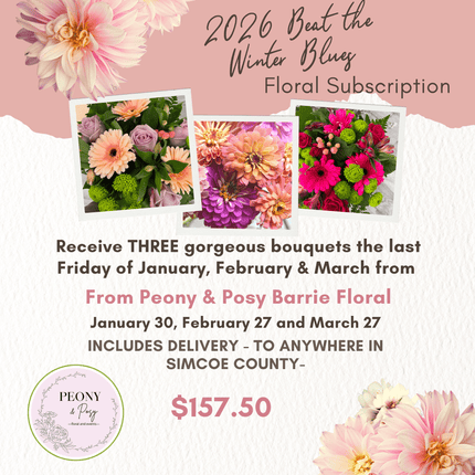 Peony & Posy - Beat the Winter Blues Subscription - Jan, Feb & March 2026 - Just Simcoe