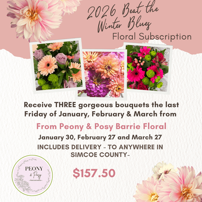 Peony & Posy - Beat the Winter Blues Subscription - Jan, Feb & March 2026 - Just Simcoe