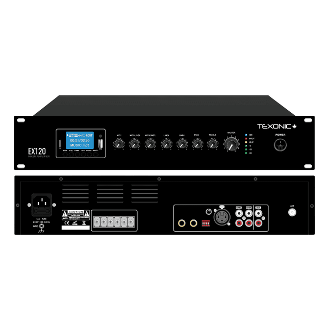 TEXONIC Commercial Mixer Amplifier | 120W | FM Tuner | Bluetooth MP3 - TEXONIC AV Inc