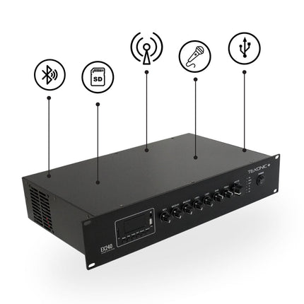 TEXONIC 240W 70V Amplifier with built in Bluetooth, FM Tuner & MP3 - JustSimcoe.ca