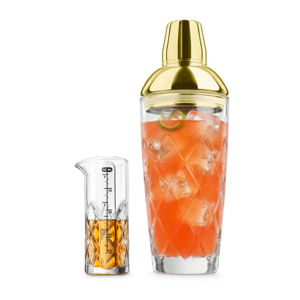Yarai Glass Cocktail Shaker & Jigger Set- Brass Finish