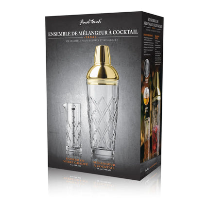 Yarai Glass Cocktail Shaker & Jigger Set- Brass Finish