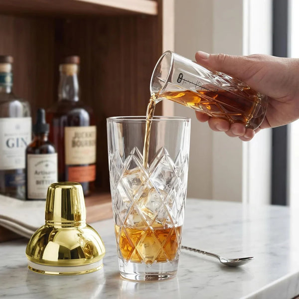 Yarai Glass Cocktail Shaker & Jigger Set- Brass Finish