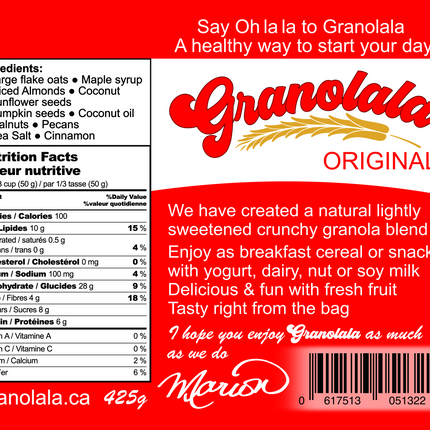 Granolala Original Back Label