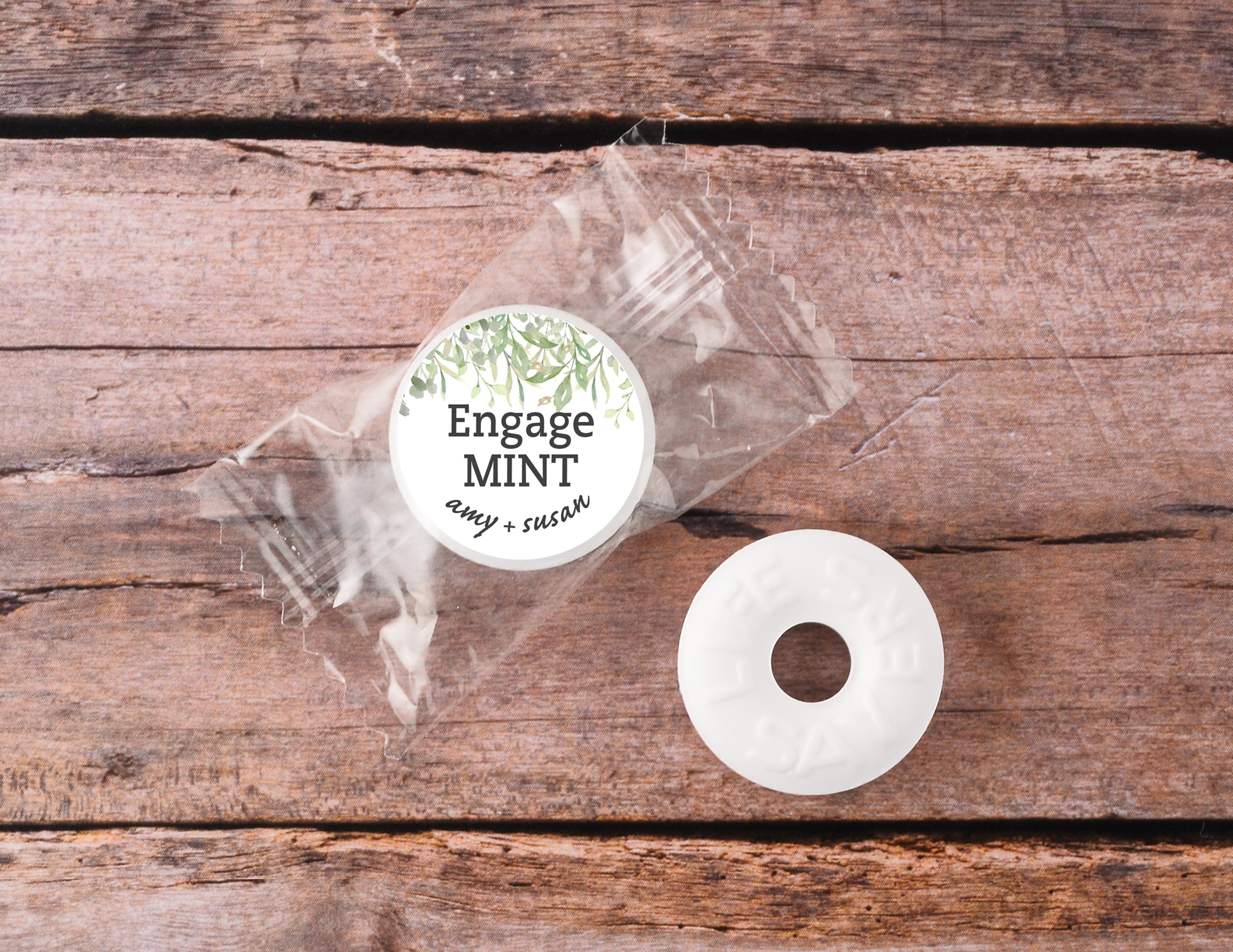 108 Personalized Lifesaver Mint Stickers | Engage Mint Favours | Leafy