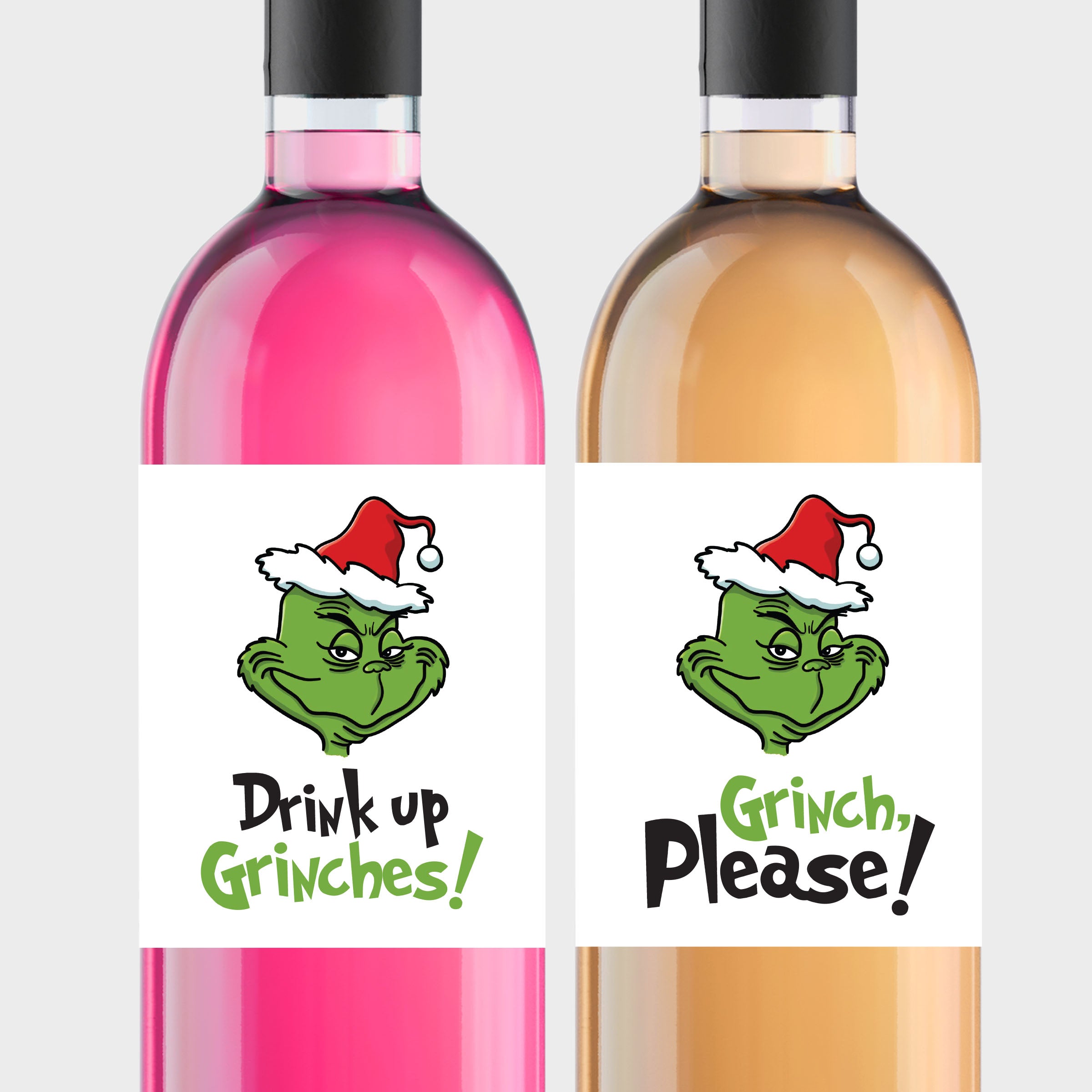 Grinch Christmas Wine Bottle Labels | TWO Design Options