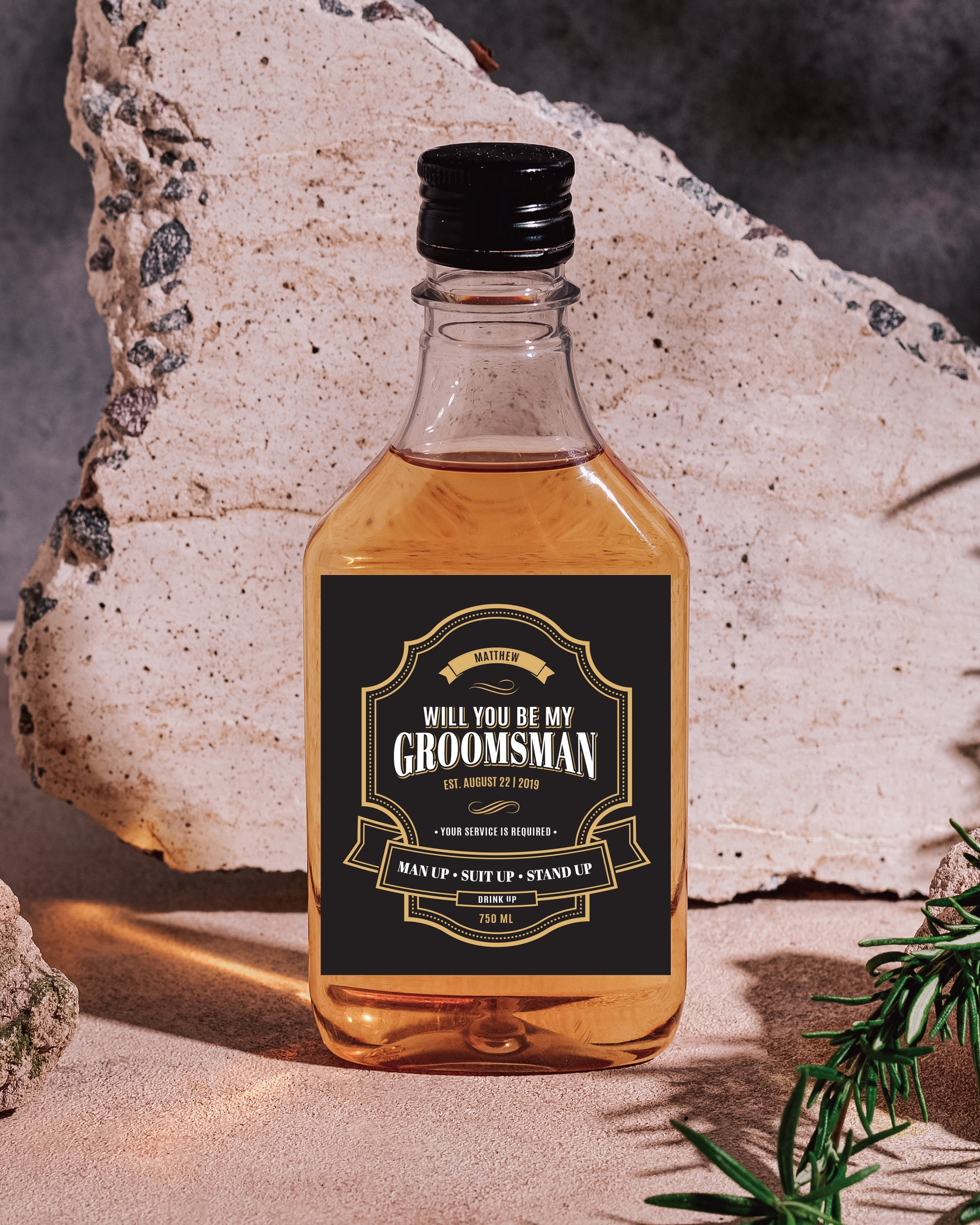 Will You Be My Groomsman / Best Man Liquor Labels | Black & Gold