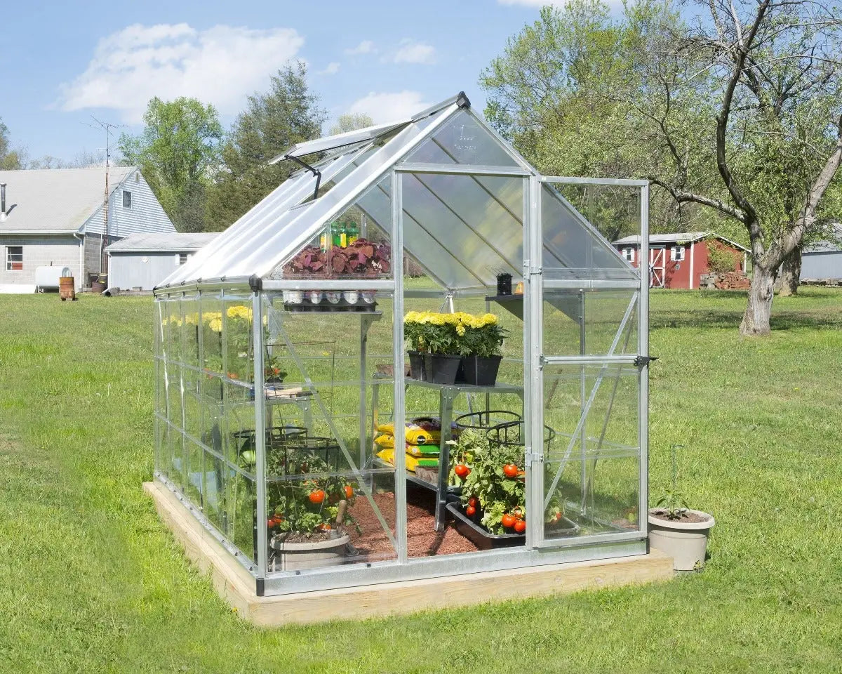 Hybrid™ 6 ft. x 10 ft. Greenhouse Clear & Twin Wall Silver Frame | Palram-Canopia