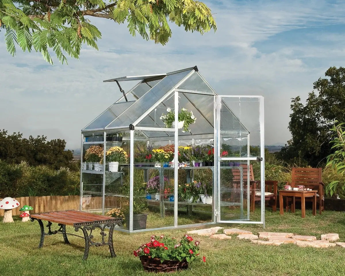 Hybrid™ 6 ft. x 4 ft. Greenhouse Clear & Twin Wall Silver Frame | Palram-Canopia