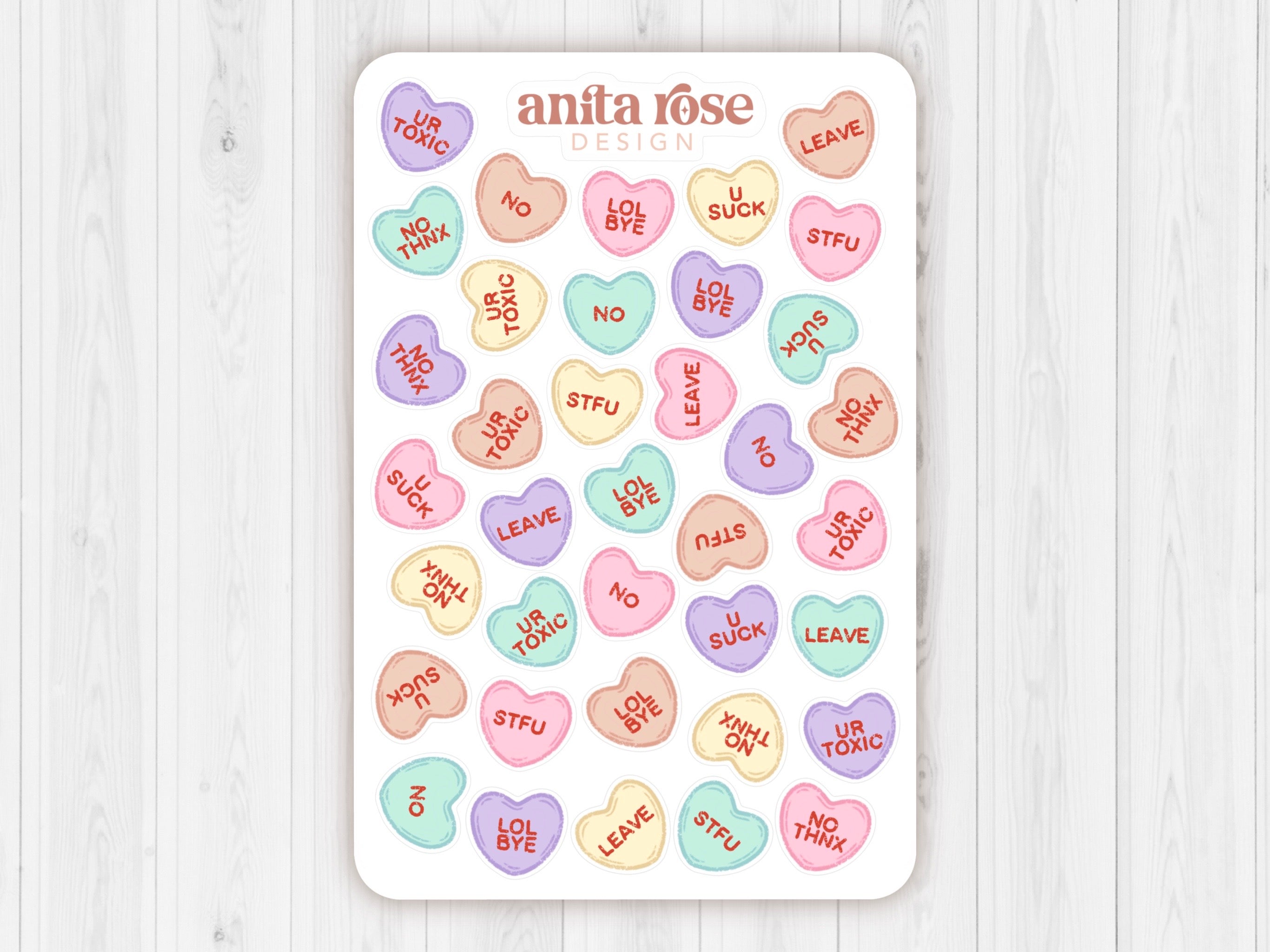 Anti-Valentine's Day Conversation Hearts Sticker Sheet