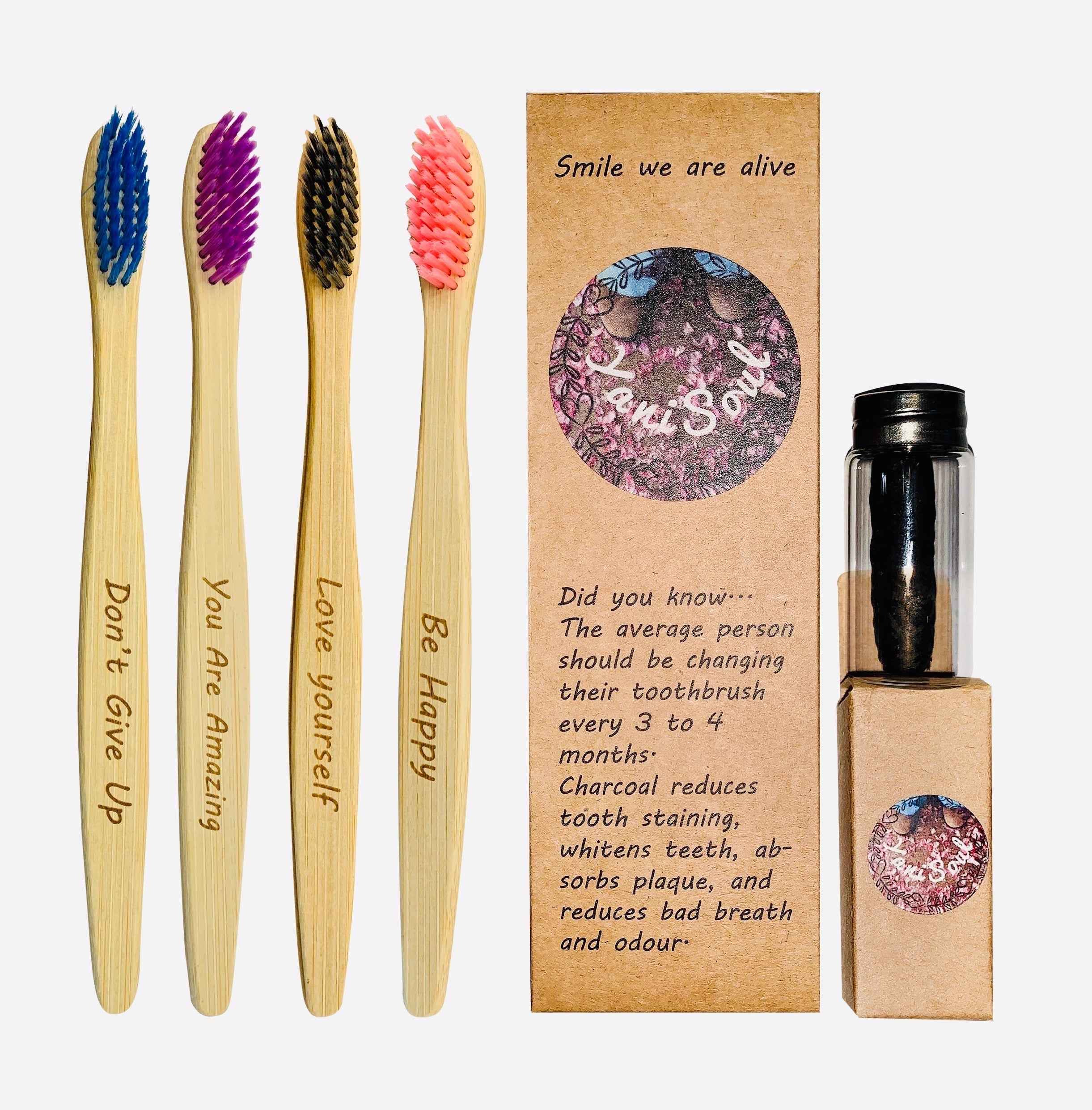 Yani Soul Motivational Biodegradable Bamboo Toothbrush Eco Friendly With Soft Bristles And Vegan Floss Included Change Your Smile, Change The World - Start your day out right with Yani Soul!