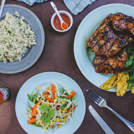 Grilled Huli Huli Hawaiian BBQ  1/2 Chicken Dinner Kit for 2
