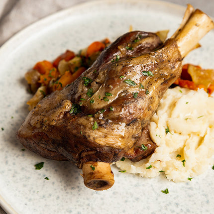 Braised Lamb Shank with Roasted Garlic and Onions