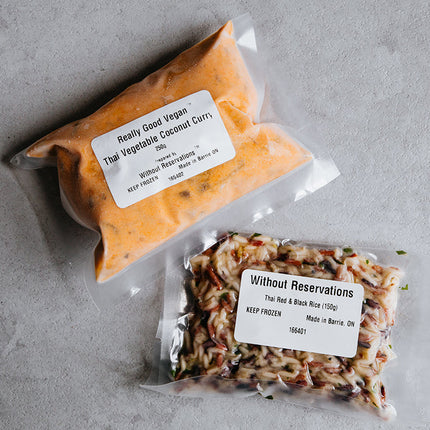 Really Good Vegan Thai Coconut Vegetable Curry with Red and Black Rice Kit