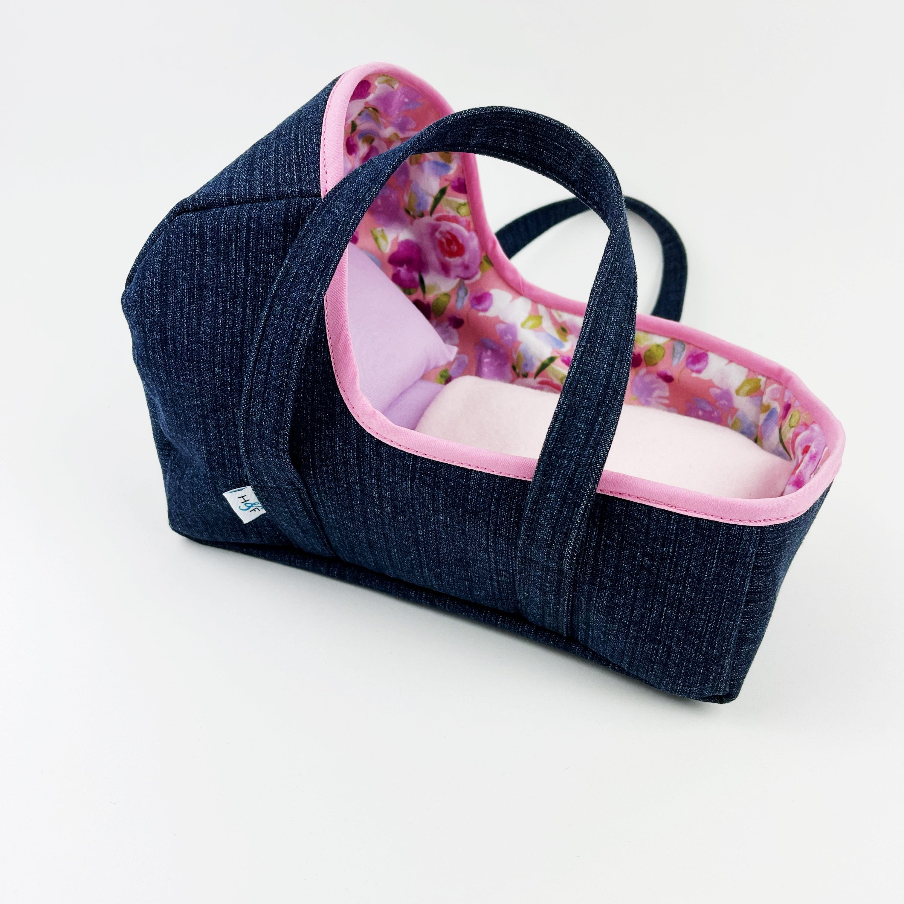 Baby doll bassinet carrier XS - Denim pink floral